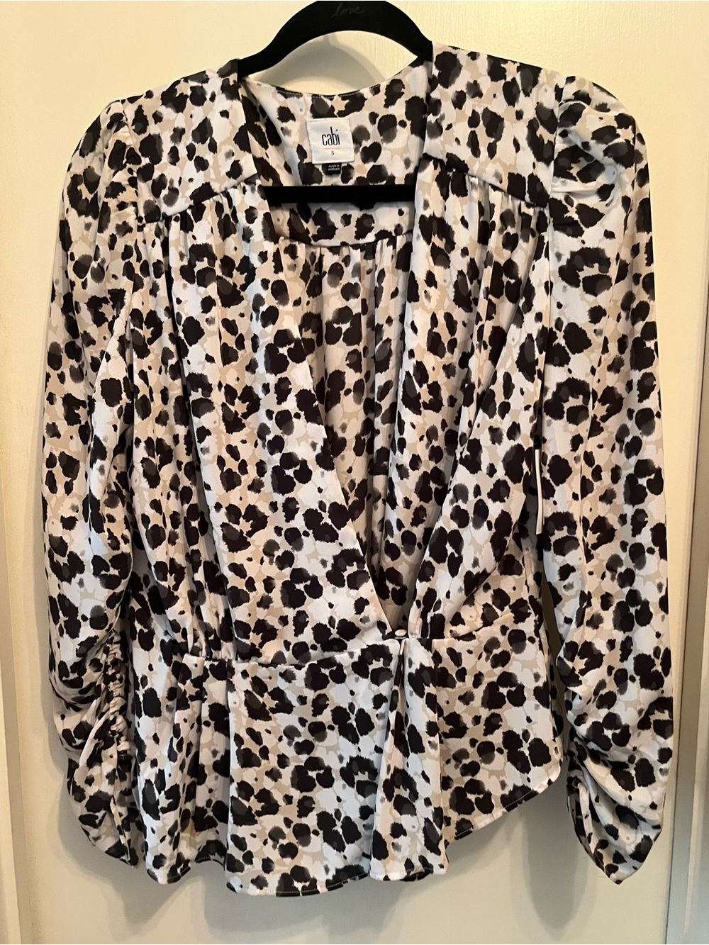 CAbi Rosette Leopard Faux-Wrap Peplum Blouse